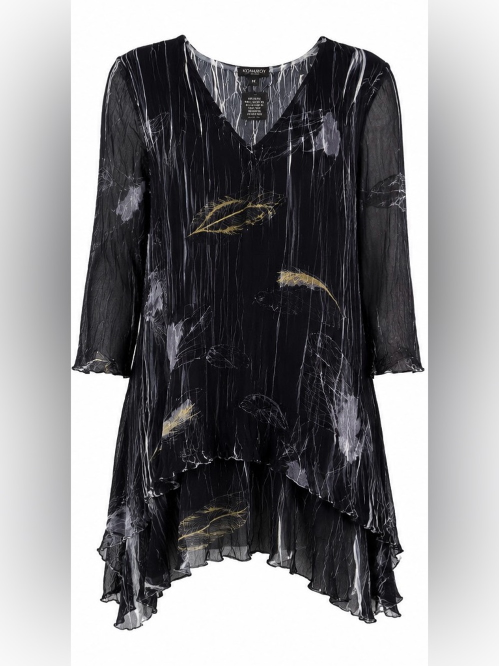 Komarov Chic Feather Crinkle Mesh Luxury Tunic Blouse Boho Chic Whimsical M NWT